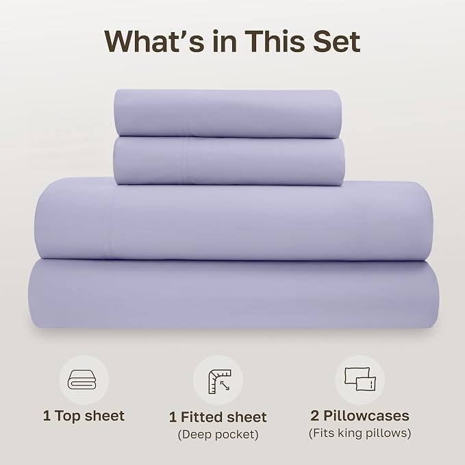 California Design Den California King Sheet Set - Soft 100% Organic Cotton Sheets with Deep Pockets, Crisp Percale, Breathable and Durable Bedding Set - Lavender Mist