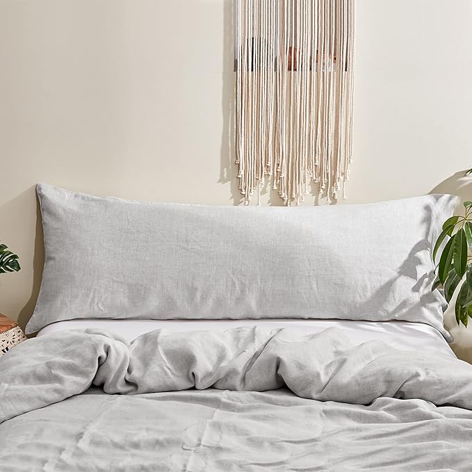 Simple&Opulence Body Pillow Cover 20" x 54",100% Pure Linen, Ultra Soft and Breathable, Body Pillowcase with Envelope Closure for Adults (Light Grey)