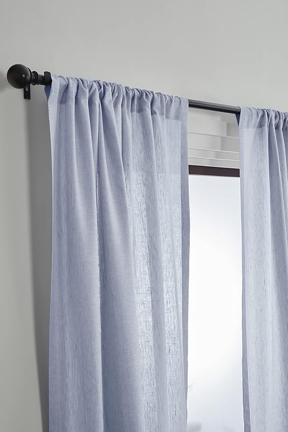 Solino Home Chambray Blue Linen Curtain 132 Inches Long, Light Filtering Rod Pocket Curtain 52 x 132 Inch, 100% Pure Linen European Flax Window Treatment for Living Room, Bedroom - 1 Panel