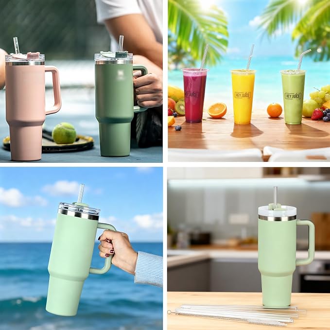 Haundry Clear Replacement Straws for Stanley 30 oz Tumbler, DISHWASHER SAFE, 4 Pack Reusable Plastic Straws Compatible with 30oz Stanley Adventure Quencher Cups, Plus Brush