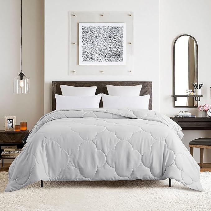 Feather and Loom Pendant Stitch Down Alternative All Seasons Comforter - Soft and Easy Care Microfiber Cover, Hypoallergenic High Loft Fiber Fill, Machine Washable Color: Grey Size: Full/Queen