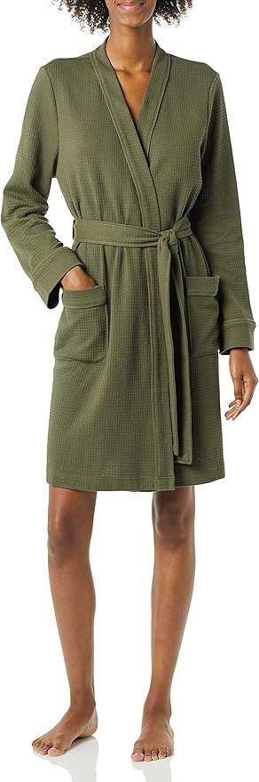 Amazon Essentials Women's Lightweight Waffle Full-Length Bath Robe with Pockets (Available in Plus Size)