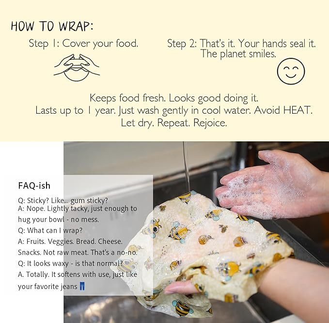 Beeswax Wraps for Food - 9 Pack Reusable Food Wraps | Sustainable, Plastic-Free Alternative to Plastic Wrap & Foil | Sandwich, Cheese, Bread & Bowl Covers for Eco-Friendly Food Storage