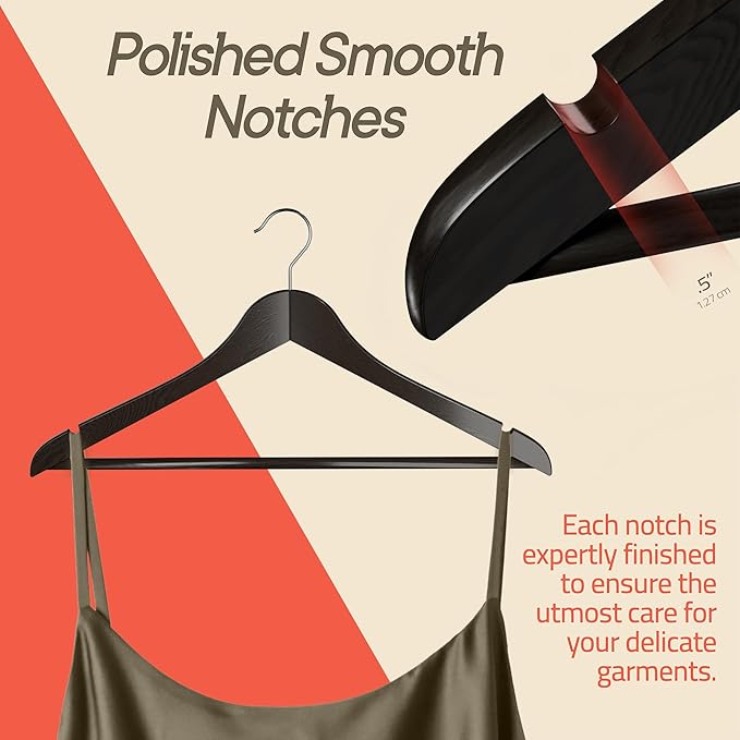 Vintage Wooden Hangers 100 Pack – Heavy-Duty with 360° Swivel Hook, Non-Slip, Pants Bar & Shoulder Grooves - Wooden Hangers for Suits, Jackets, Dresses & Camisoles, Space-Saving and Smooth Finish