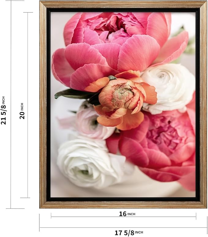 Monem Art Pink Peony Floral Macro Photography Print - Romantic Flower Art Poster - Wall Decor for Living Room, Bedroom or Office - 16x20 Silver Framed CANVAS Wall Art by Mareike Bohmer