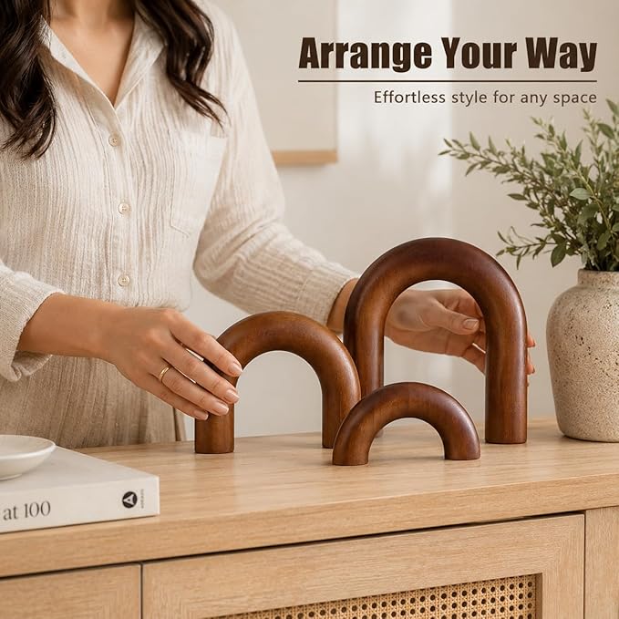XMGZQ Brown Wood Arch for Coffee Table Decor Items,Wood Statue and Sculpture Set 3,Japanese Neutral Home Decor Aesthetic,Living Room,Entryway,Bookshelf,Floating,Console,Boho Minimalist Objects