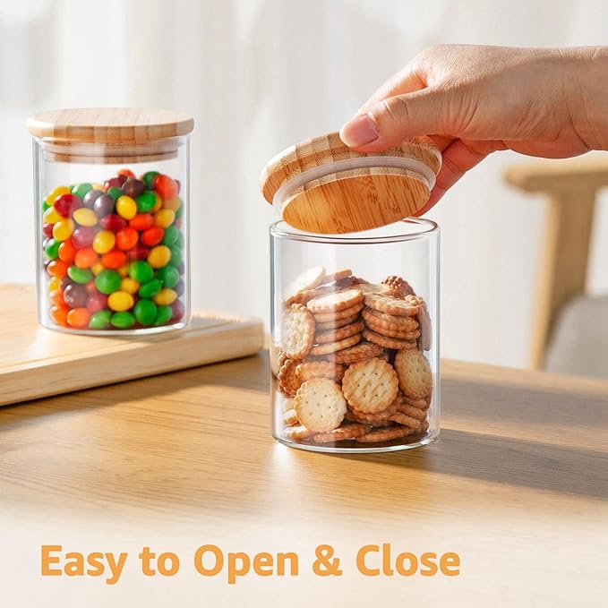 COCOYA 12 Oz Glass Jars with Bamboo Lid Set, UPGRADE Clear Thickened Glass Containers for Spice Tea Herb, Small Tiny Jars Food Storage Containers for Coffee Bean Seasoning sugar Kitchen Pantry (8Pack)