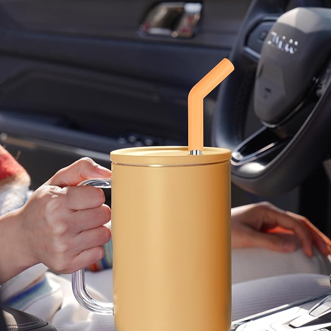 Tomorotec 6-Pack Stainless Steel Reusable Straw with Silicone Tip 3 Sizes, Metal Drinking Straws Fit for Stanley Quencher Tumblers 40oz, 30oz, 20oz, 14oz, Cleaning Brushes Included (Rainbow)
