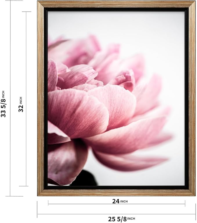 Monem Art Pink Peony Macro Photography Print - Minimalist Floral Art Poster - Wall Decor for Living Room, Bedroom or Office - 24x32 Silver Framed CANVAS Wall Art by Mareike Bohmer