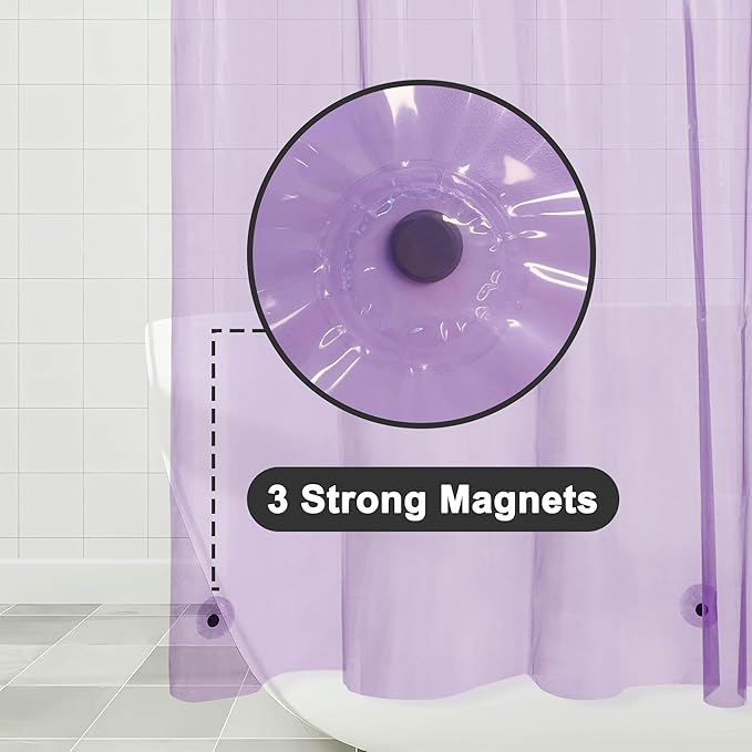 Barossa Design Clear Lavender Stall Shower Curtain Liner 36" W x 72" H - Waterproof Lightweight PEVA Plastic Shower Liner for Small Bathroom, 3 Bottom Magnets & Metal Grommets - Clear Lavender