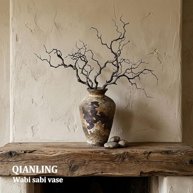 Wabi Sabi Decor Rusty Vintage Vase - 8.7" Tall Rustic Farmhouse Wabi Sabi Vase for Centerpiece, Pottery Stone Flower Vases for Home Decor, Table, Living Room, Bedroom, Bathroom, Kitchen (Rusty Stone)
