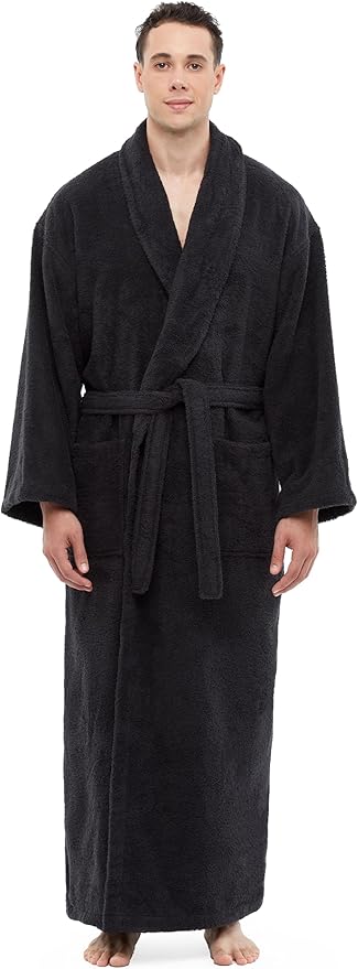Arus Men's Shawl Collar Robe, Turkish Terry Cotton Bathrobe with Regular and Full Length Options