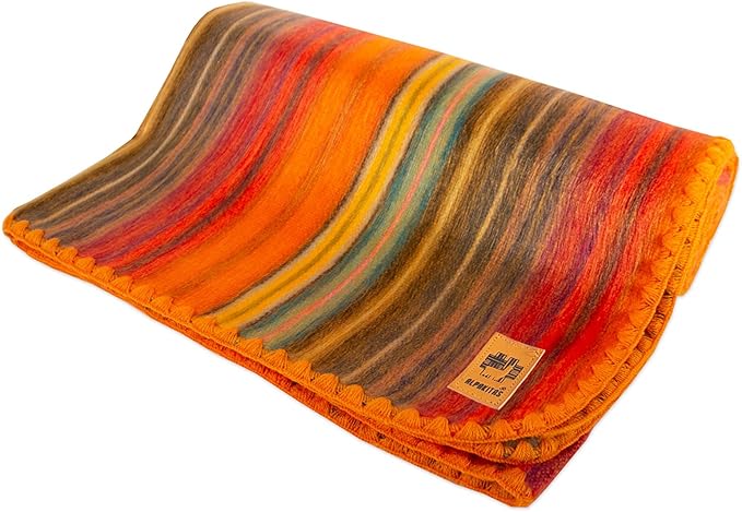 ALPAKITAS Alpaca Wool Blanket - Twin Size Bed Blanket - Alpaca Throw Blanket - Best Gift & Warm Blanket, Lightweight, Couch Blanket or Camp - Outdoor Blanket - 75 x 38 Inches (Orange)