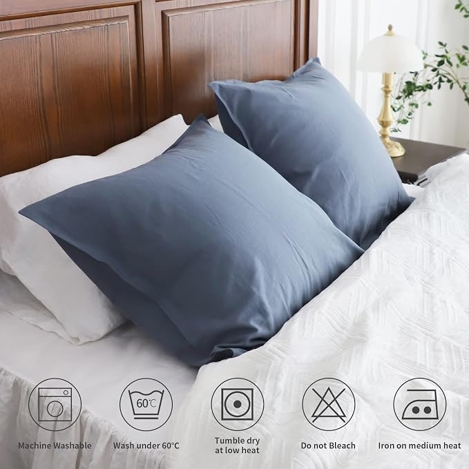 Simple&Opulence Linen Euro Shams Basic Style Solid Color 24x24 Inch Pack of 2 Flax Cotton Blend Decor Throw Pillow Covers Soft Breathable Farmhouse Pillow Shams - Navy Blue