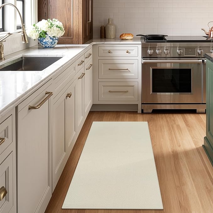 LEEVAN Washable Kitchen Rug 2' x 4.3', Boho Bathroom Runner Rugs White Reversible Small Hallway Rug, Farmhouse Low Profile Front Door Mat, Modern Bedroom Carpet for Foyer Laundry/Porch Decor