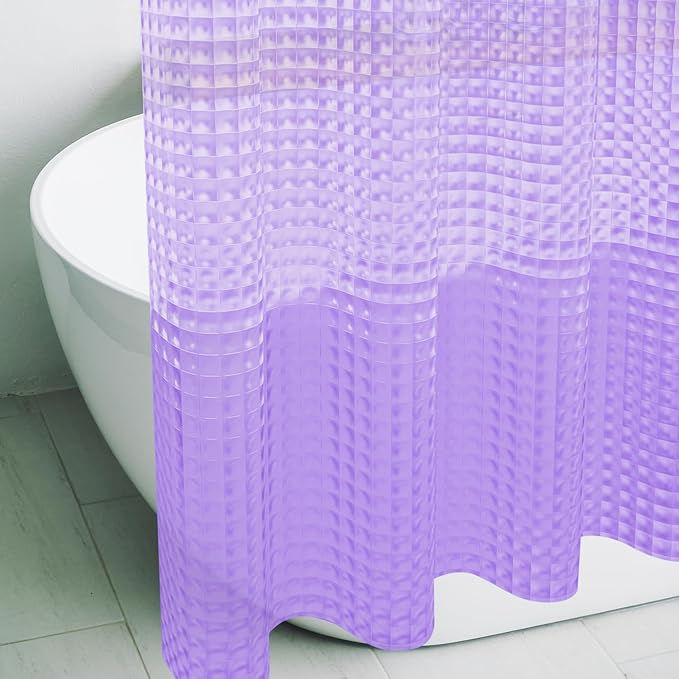 Purple 3D Crystal Plastic Shower Curtain Liner, 72x72 Inch Thin Lightweight Ice Cube Plastic Bathroom Shower Showroom Inner Curtain with Rustproof Metal Grommet Holes and Weighted Magnets