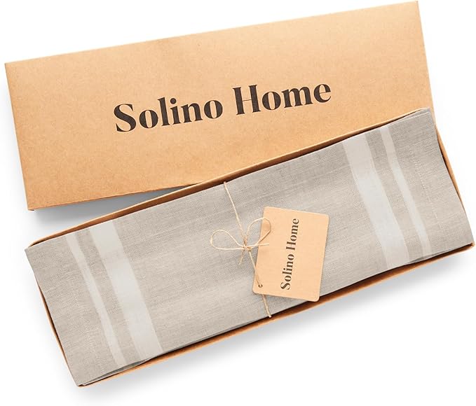 Solino Home Linen French Stripe Placemats Set of 4-100% Pure Linen White and Natural Placemats 14 x 19 Inch for Summer
