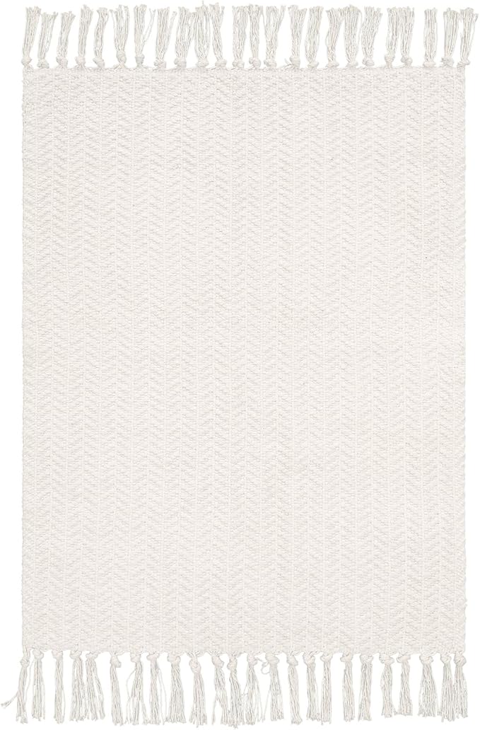 Lahome Belle Boho Rugs for Entryways, 3x5 Kitchen Rug Lightweight Bedroom Rugs Washable Bath Mat with Tassels, Farmhouse Cotton Beige Living Room Low Pile Throw Rug for Laundry Office Decor