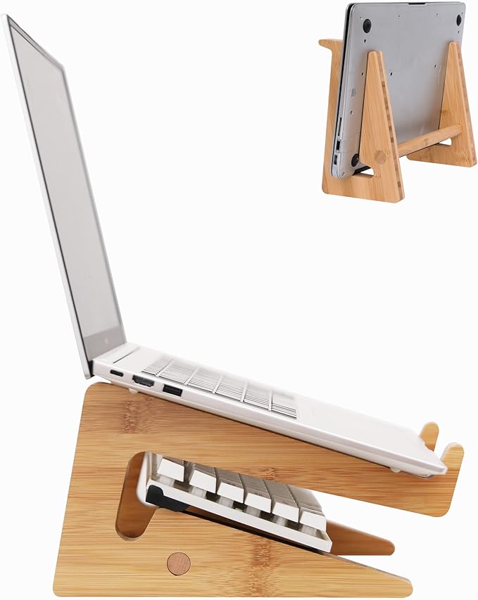Nuvograin Laptop Stand, Wooden Vertical Laptop Stand for Desk, Bamboo Laptop Stand Compatible with MacBook Air Pro/Dell XPS/Surface pro/HP/Pixelbook/Lenovo, More Laptops 13-17.7inch