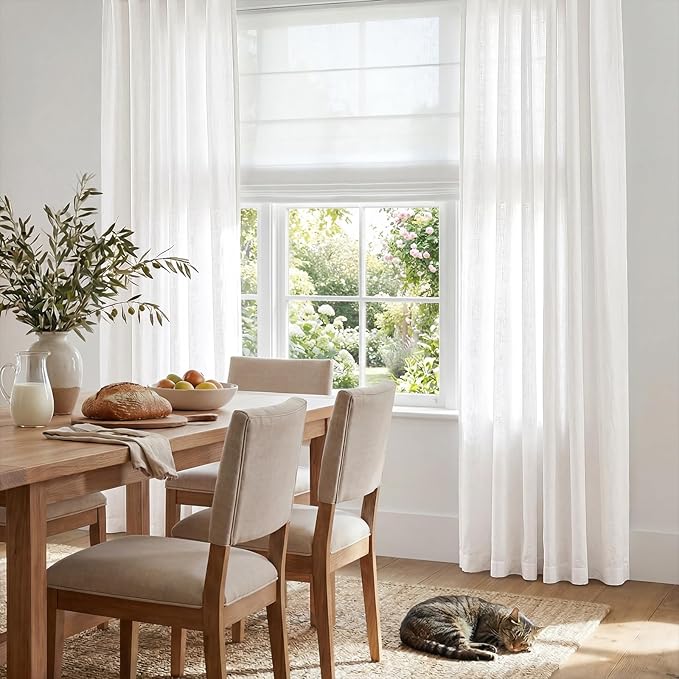 jinchan Linen Blend Curtains 96 inch Length 2 Panels for Bedroom Living Room, Floor to Ceiling 50 inch Wide Farmhouse Drapes with Rod Pocket Back Tab(50W x 96L, Off White)