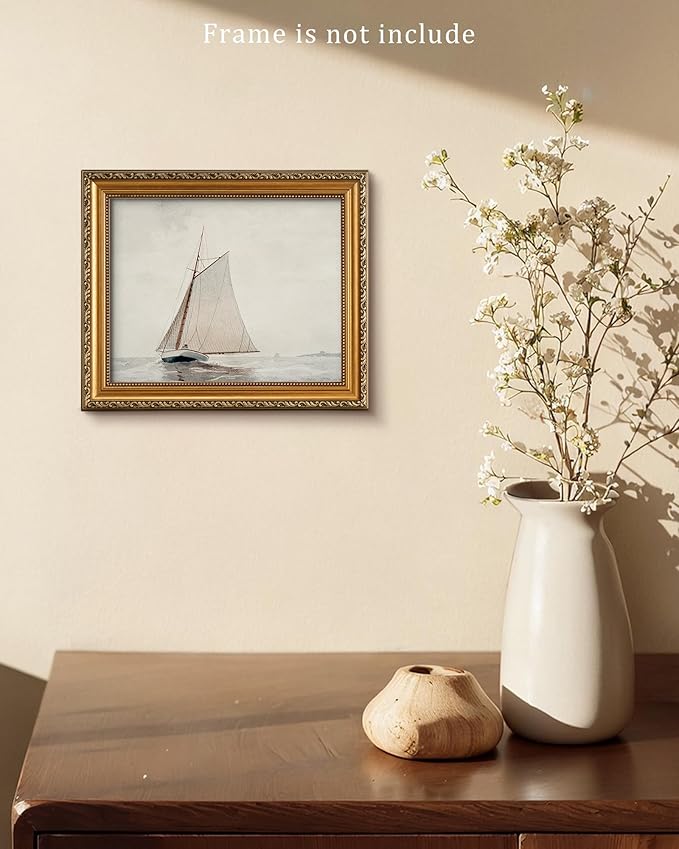 European Vintage Sailboat Wall Art Print, Vintage Sailboat Watercolor , Rustic Coastal Boat in Sea Oil Painting, Antique Country Farmhouse Muted Minimalist Poster for Beach House or Cottage Decor, Digital Download North Prints(UNFRAMED 8x10in)