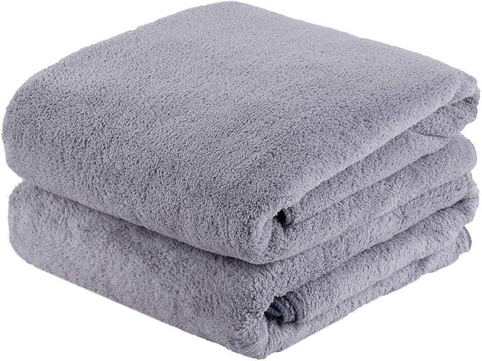 JML Large Bath Towels, 2 Pack, 30"x60" - 350GSM, Micro Fiber Fleece Towel Set with Hanging Loop - Soft, Absorbent, Lint-Free, No Fading, Perfect for Shower, Sauna, Gym, Pool, Hotel, SPA, Grey