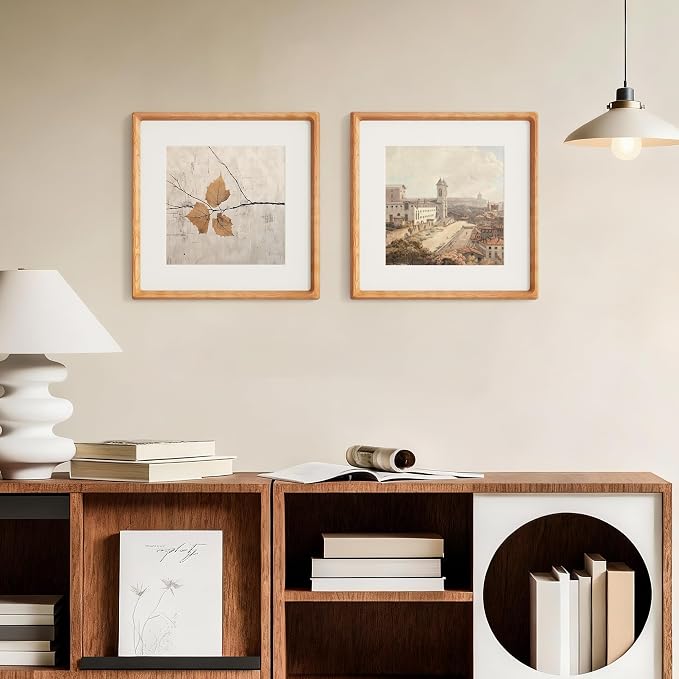 12x12 Frame, USA-Sourced Cherry Wood Photo Frames with HD Tempered Glass, Handcrafted Rounded Corner Square Wooden Frames Matted to 8x8 Photos, 12x12 Picture Frame, Tabletop or Wall Display