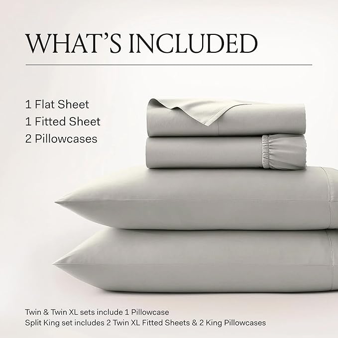 BOLL & BRANCH Percale Hemmed Sheet Set - Cooling Breathable Bed Sheets for Hot Sleepers - Full, Pewter - Luxury 100% Organic Cotton - 1 Flat, 1 Fitted, 2 Pillowcases