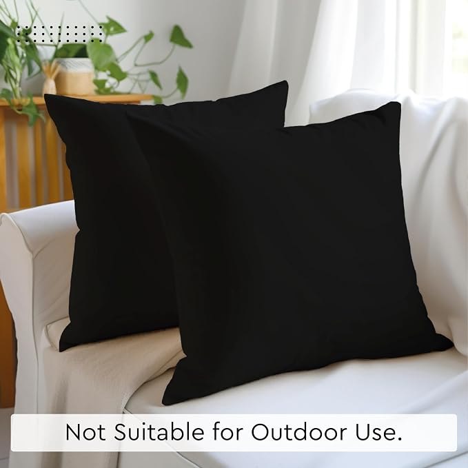 Encasa XO Throw Pillow Covers 12x12 in Set of 2 Jet Black | No Inserts | Cotton Pillow Covers for Living Room, Bed, Sofa, Couch | Decorative Cushion Covers with Improved Zipper