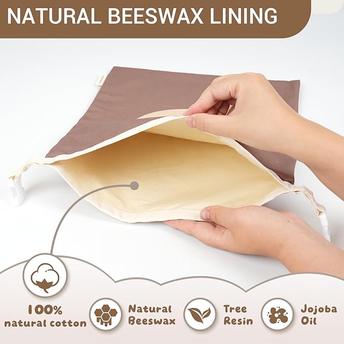 Reusable Beeswax Bread Bags for Homemade Bread (2 Pack) – Extra Thick Cotton, XL Natural Cotton Beeswax Bags, Sourdough Bag, Beeswax Bag, Sourdough Storage,