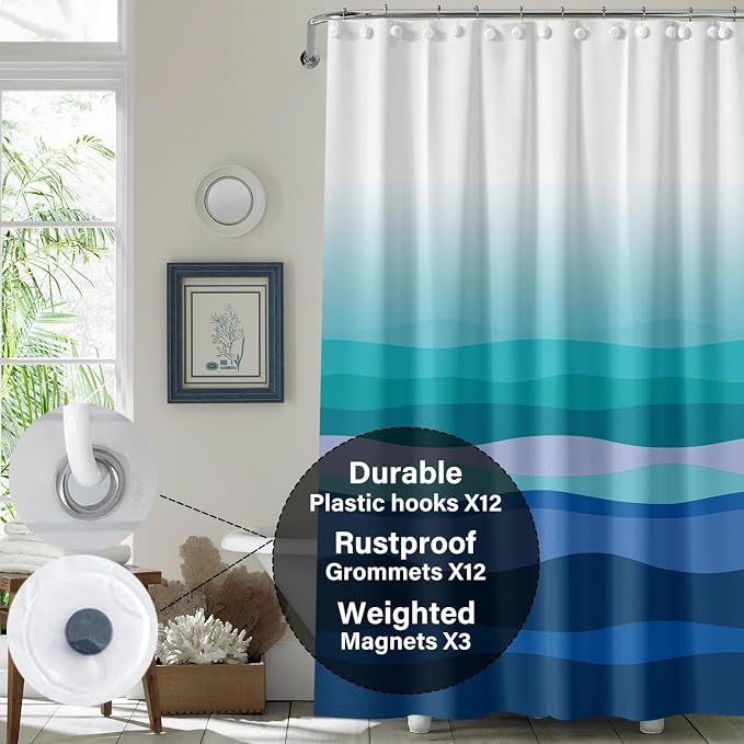 Plastic Shower Liner - Premium EVA 5G Shower Curtain Liner with Rustproof Grommets and 3 Weighted Magnets, Waterproof Shower Curtains for Bathroom (Gradual Wave, 72" x 72")