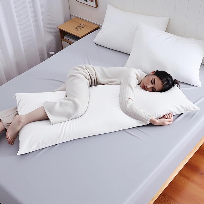 Body Cooling Pillow Case,Viscose Derived from Bamboo Long Pillow Protectors, 400 TC Soft Silky Breathable Summer Body Pillowcases with Zipper Hidden (Body White)