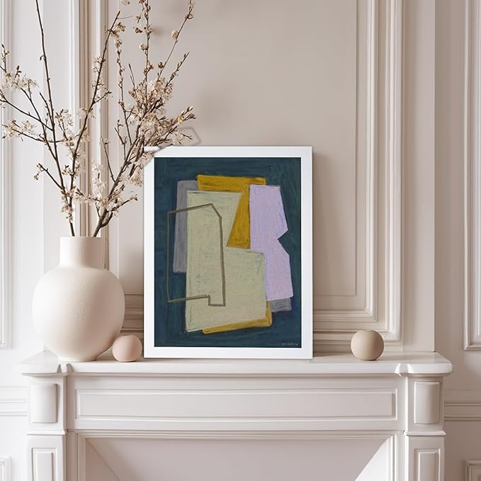 Monem Art Geometric Abstract Painting Print - Modern Minimalist Shapes Art Poster - Wall Decor for Living Room, Bedroom or Office - 8x10 White Framed Wall Art by Mareike Bohmer