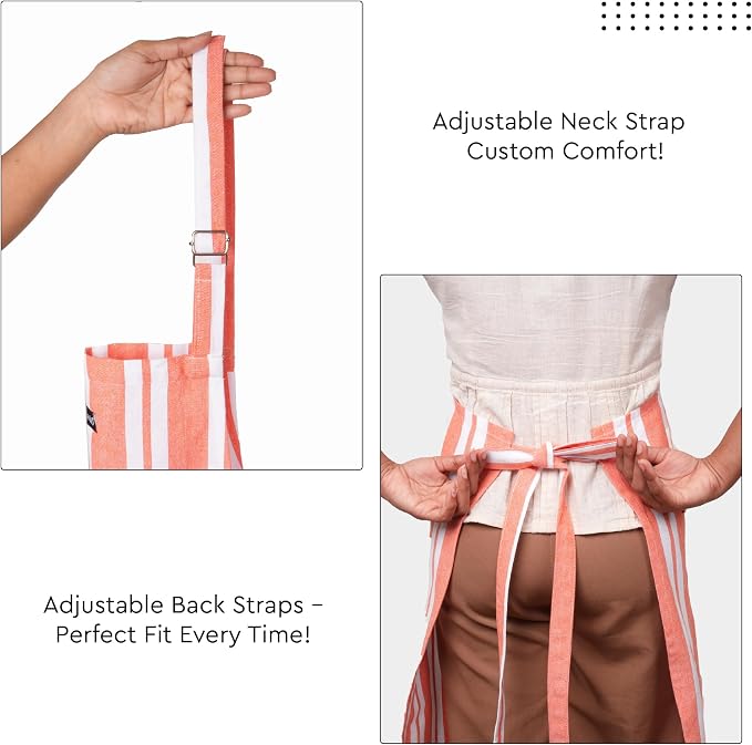 Encasa XO Cotton Kitchen Aprons for Women & Men with Pocket & Towel Loop, Adjustable Neck & Back Strap for Cooking, Baking