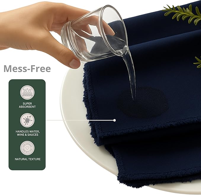 Ramanta Home Cloth Napkins Set of 12 Navy Blue 18x18 Inch - Spring Soft & Durable Frayed Dinner Napkin for Easter Wedding, Birthday | Heavy Weight Fabric Table Linen for Everyday Use Family Dinners