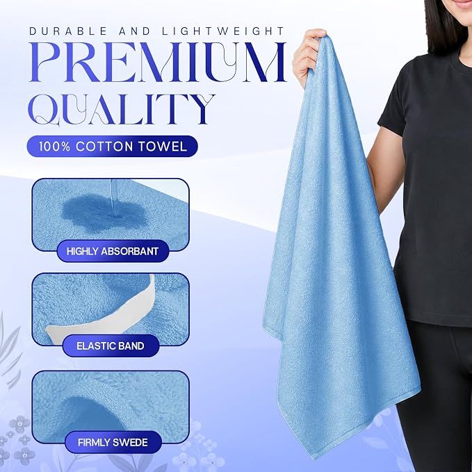 Lili&James Cotton Hair Towel Wrap for Women/Kids | Quick Dry, Soft & Absorbent Hair Wrap Towels with Double Button (Pack of 1, Blue Large)