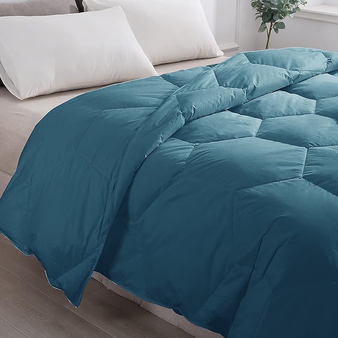 Feather and Loom Honeycomb Stitch Down Alternative All Season Comforter - Soft and Easy Care Microfiber Cover, Hypoallergenic High Loft Fiber Fill, Machine Washable - Color: Teal Size: Twin