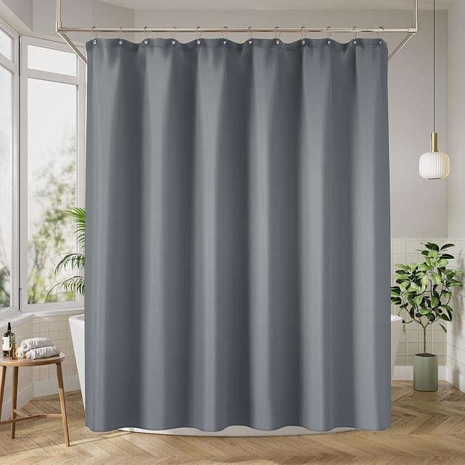 Gray Waterproof Shower Curtain Liner 70x74 Inches - Thick Polyester Fabric with Weighted Bottom, Heavy Duty Bathroom Liner for Shower Stall or Tub, Machine Washable