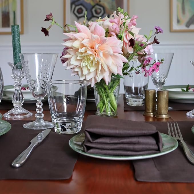 Huddleson Chocolate Brown Linen Napkin 20x20 (Set of Four) Luxury Italian Linen Napkin Sewn in US