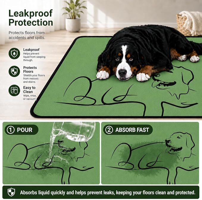 1 Pack Washable Pee Pads for Dogs 72"x72", Reusable Training Puppypads Absorbency Non-Slip & Leak-Proof for Pet Whelping Box Playpen Crate Sofa Bed Floors (Green)