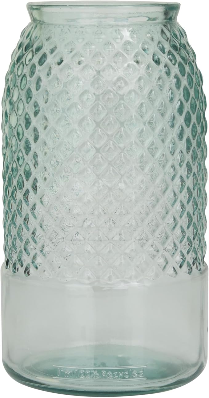 Deco 79 Recycled Glass Decorative Vase Spanish Decorative Container, Decorative Keepsake Box 6" x 6" x 11", Blue