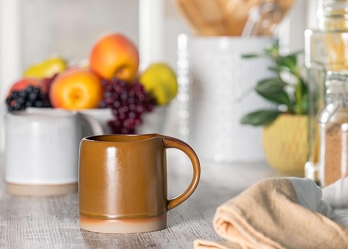 Elanze Designs Crafted Inspiration 18 Ounce Ceramic Thumbprint Comfort Grip Hand Thrown Styled Coffee Mug | X-Large Capacity for Tea, Coco, and Coffee Lovers, Camel Brown