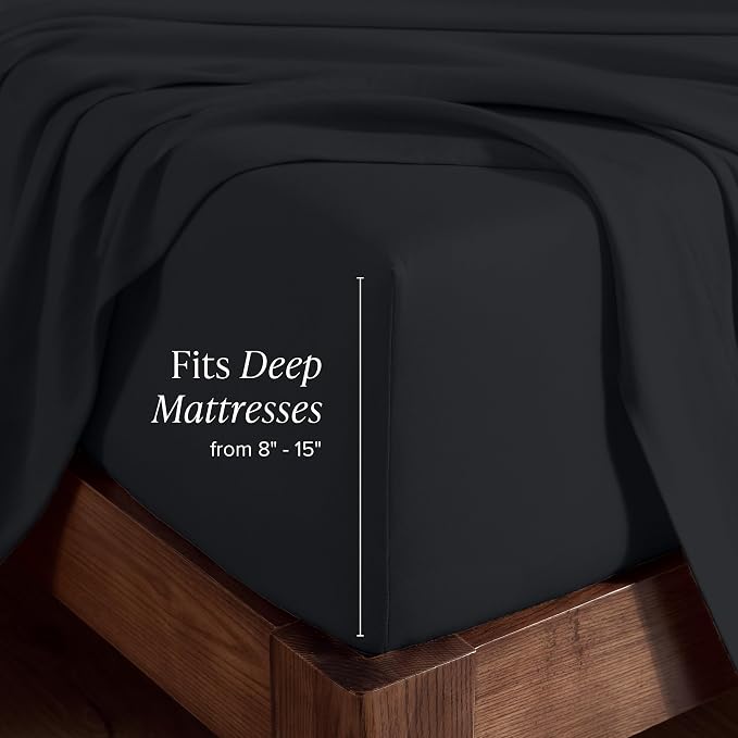 Bare Home 100% Organic Cotton Jersey Fitted Sheet - Twin Size - Ultra Soft - Deep Pocket Fitted Sheet - 100% Cotton - Ring Spun Yarns (Twin, Black)