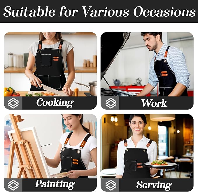 conda Chef Apron, 1 Pack, Cross Back Straps Apron With Pockets for Men Women, 100% Cotton Canvas Adjustable Apron, for Cooking Pottery Baking Painting