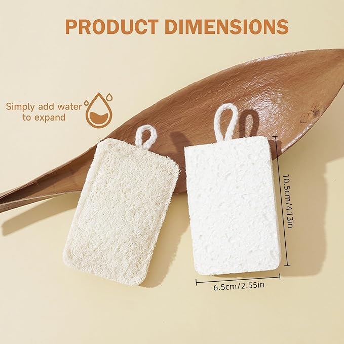 Natural Loofah & Cellulose Dual Sided Sponge 5 Pack | Compostable, Plastic-Free, Biodegradable Kitchen Scrubber | Non-Scratch for Dishes, Pots, Pans & Cast Iron