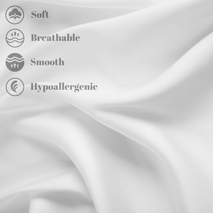 100% Mulberry Silk Pillowcase Set of 2 for Hair and Skin,with Hidden Zipper,Both Sides 19 Momme 600 Thread Count Natural Silk Pillow Cover,Soft Breathable Smooth (White, King 20''x36'')