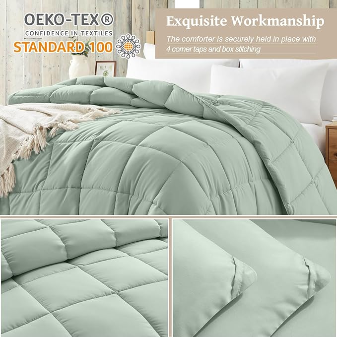 Homelike Moment Comforters Queen Size - Green Duvet Insert Down Alternative Bed Queen Comforter, Lightweight Bedding Comforter Full Size Quilted Soft All Season Solid Green