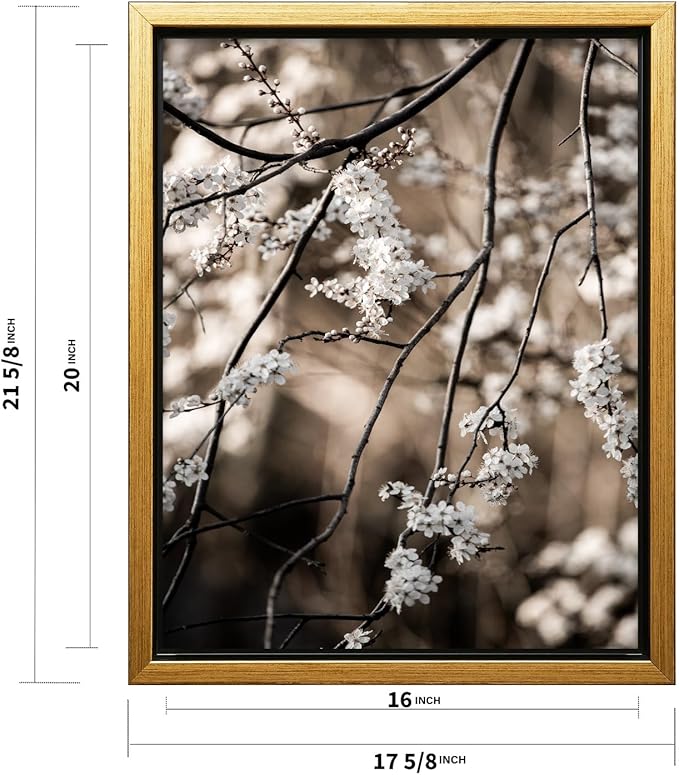 Monem Art Cherry Blossom Branch Photography Print - Moody Botanical Nature Art Poster - Wall Decor for Living Room, Bedroom or Office - 16x20 Gold Framed CANVAS Wall Art by Mareike Bohmer