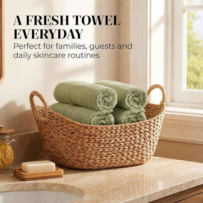 4 Pack Organic Cotton Bath Towels, 700 GSM Plush Long-Staple Set, Soft Absorbent Quick-Dry Large Shower Towels for Bathroom, GOTS & Oeko-TEX Certified Hotel Linens, 30x58 in – Sage Green