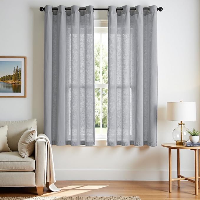 jinchan Linen Bedroom Curtains 72 Inches Long for Study to Keep The Air Circulating Semi-Sheer Gray Drapes Light Filtering Curtains for Living Room Grommet Drapes Home Decor 2 Panels Set 50" W x 72" L